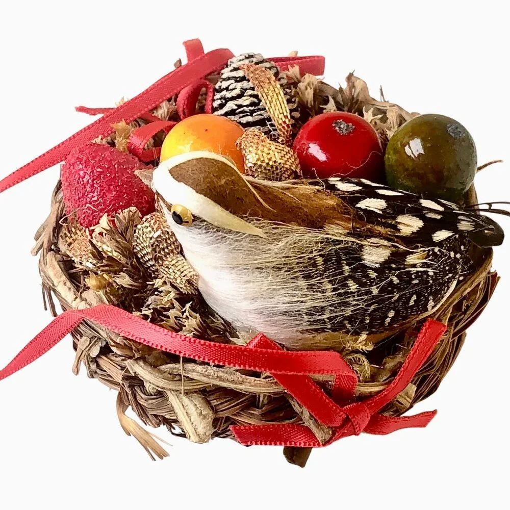 Christmas Ornament Bird in Nest with Eggs Hanging Springtime Easter
